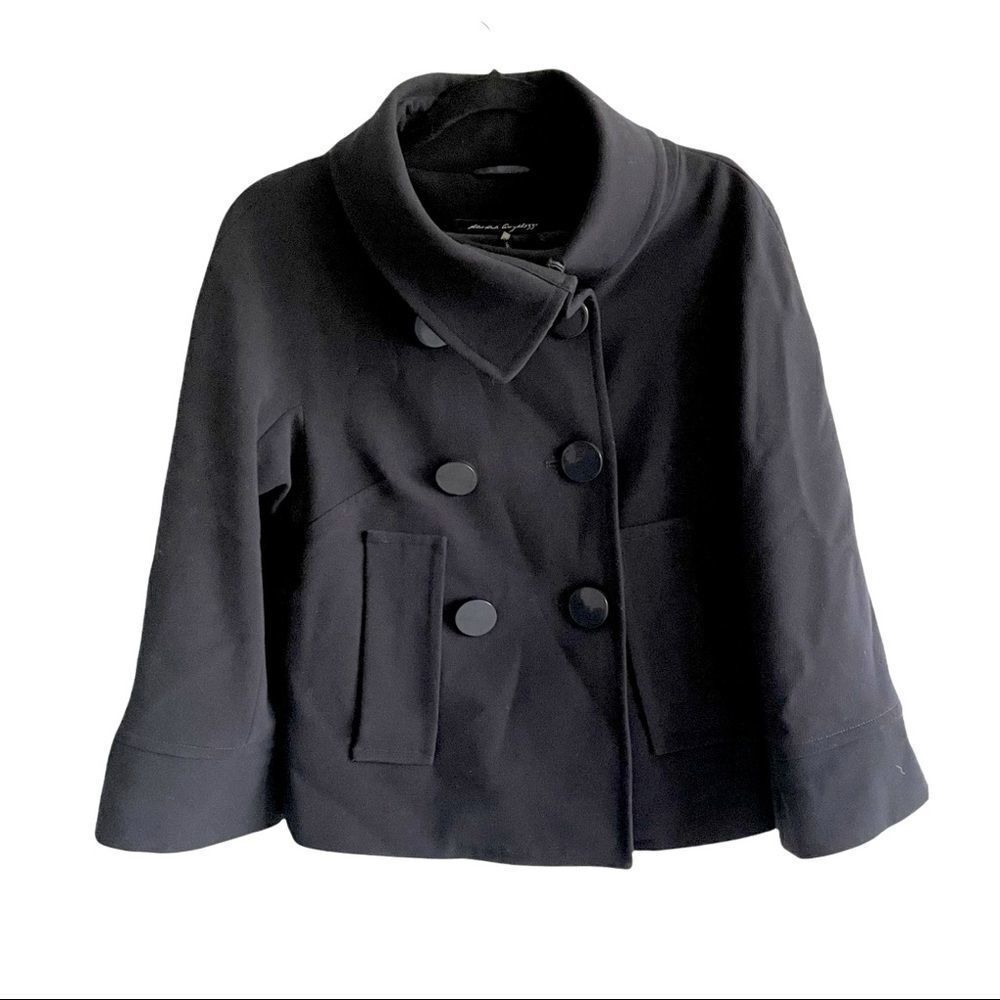 SANDRA ANGELOZZI Navy Blue Double Breasted Pea Coat Jacket Size 30 EU